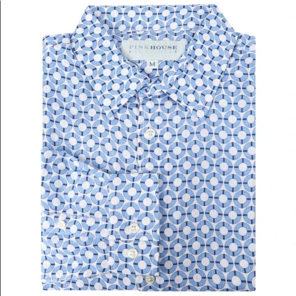 Pink House Mustique Linen Shirt- Life Ring Navy